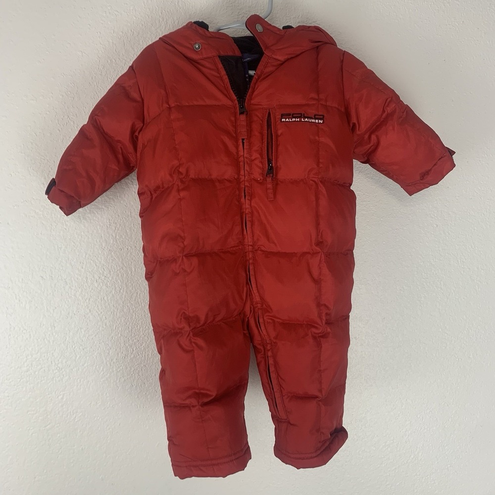 Polo Ralph Lauren Snowsuit Size 9m Down Filled One Piece Hooded Winter Full‎ Zip